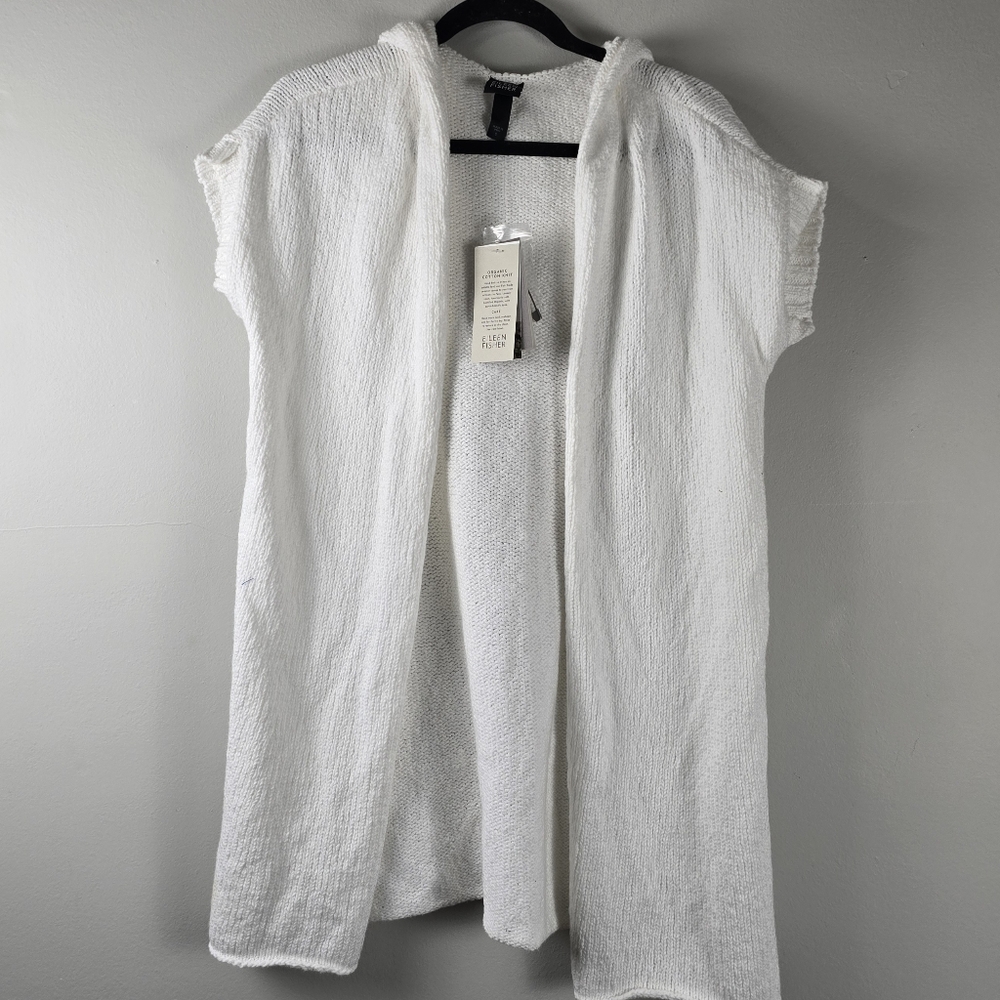 New Eileen Fisher Open Front Hooded Cardigan Fair Trade Organic Cotton Sweater